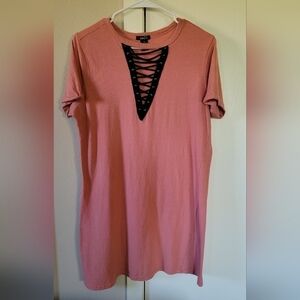 Rue 21 Short Sleeve Salmon Lace Up Tee Shirt Dress